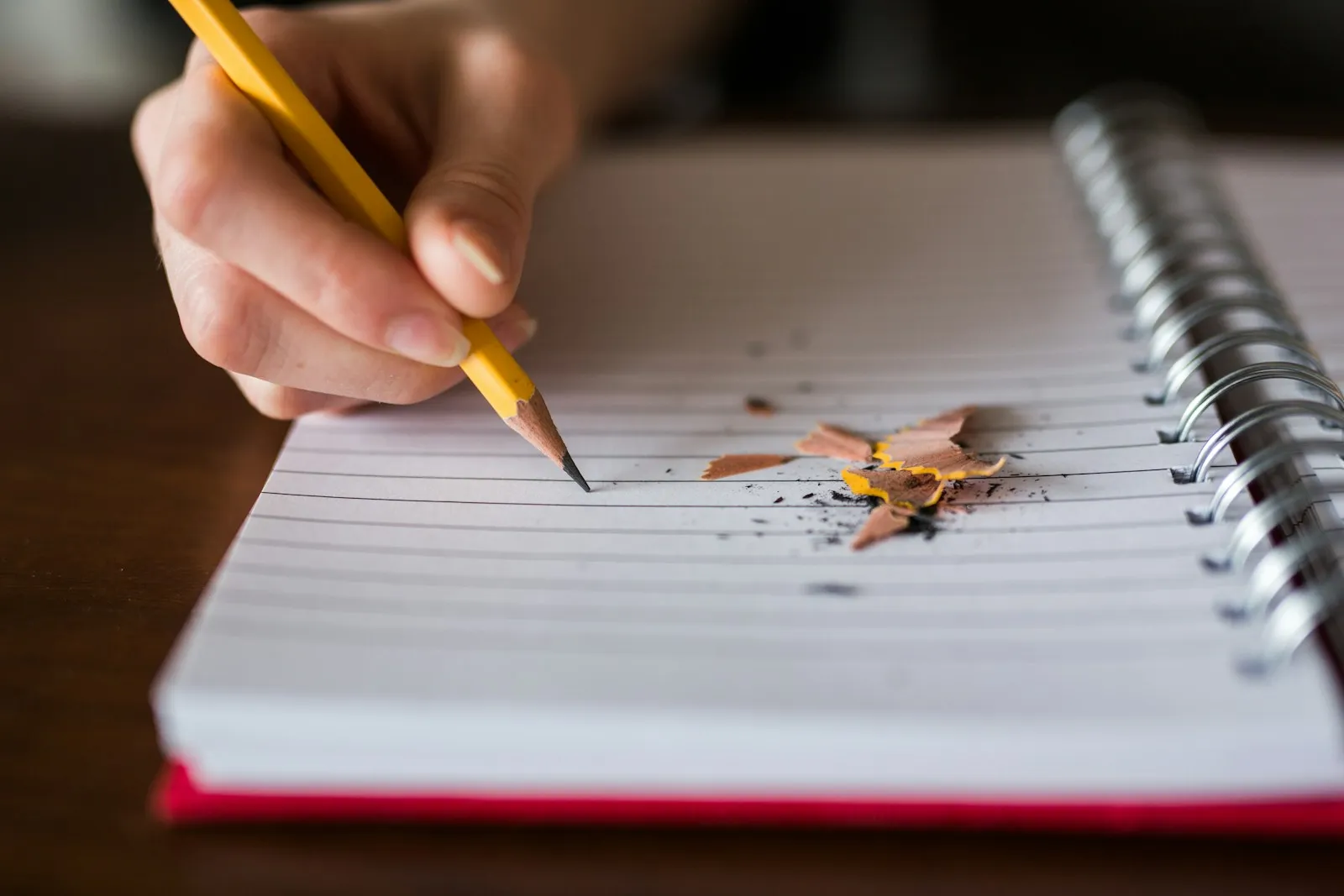ノートに鉛筆で書き込む手元